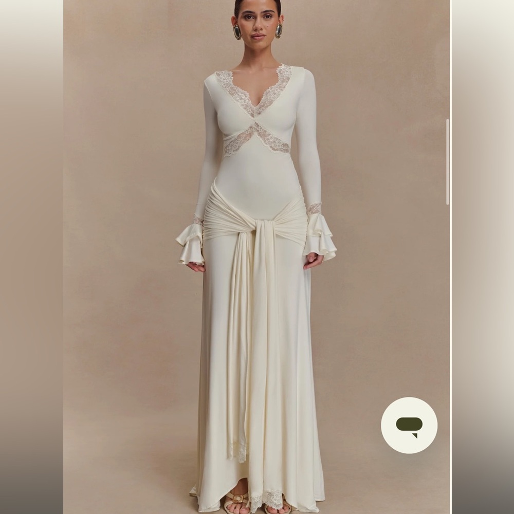 Meshki Electra Slinky Lace Maxi Dress - Ivory XS NWT